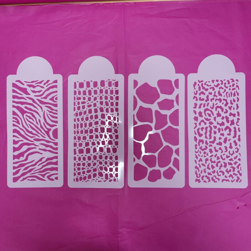 Sjabloon Dieren textuur 4st luipaard, zebra, giraf en krokodil