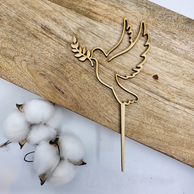 Miniowe Formy 3D Topper "duif + takje" Eerste communie Hout
