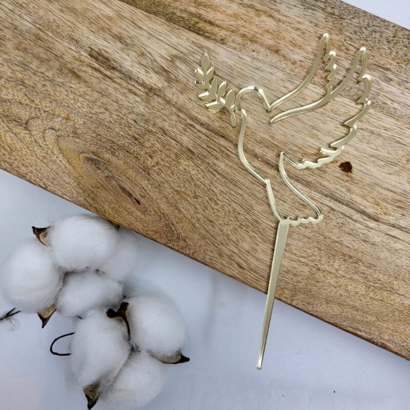 Miniowe Formy 3D Topper "duif + takje" Eerste communie Goud