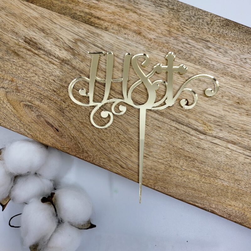 Miniowe Formy 3D topper IHS+ Kruis, Afmeting: 12 x 8 cm; Kleur: goud (plexiglas spiegel)
