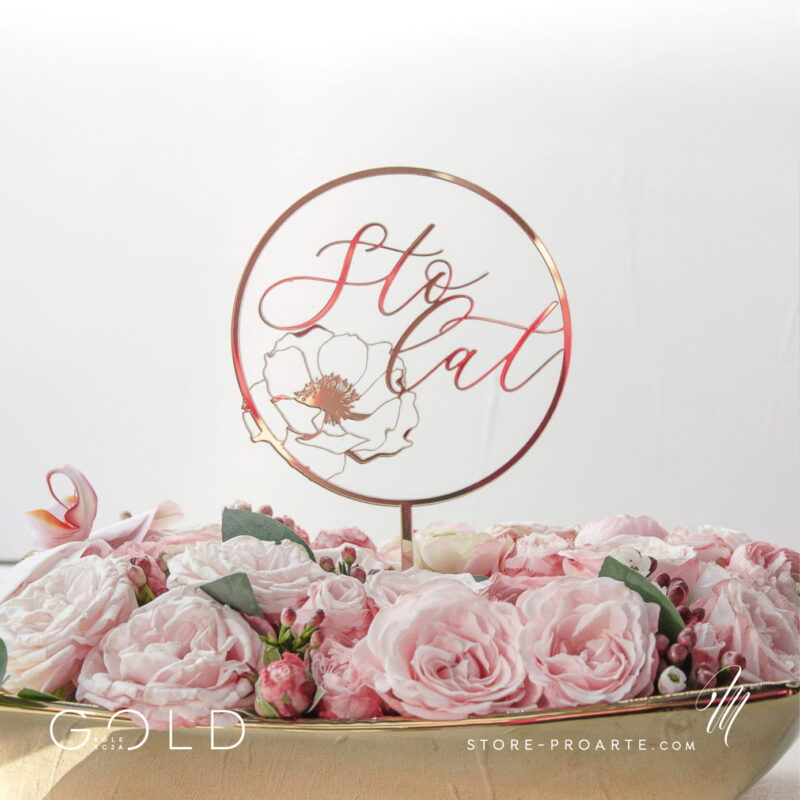 Topper "Sto lat" Bloem 11cm  PL