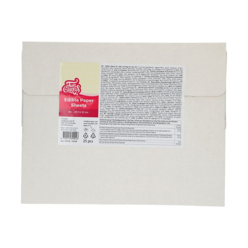 FunCakes Edible Paper Sheets A4 pk/25- print