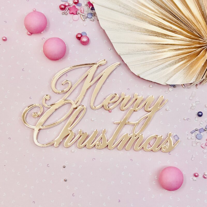 Merry Christmas Elegance -Front Cake Topper - 12cm Goud Miniowe Formy 3D