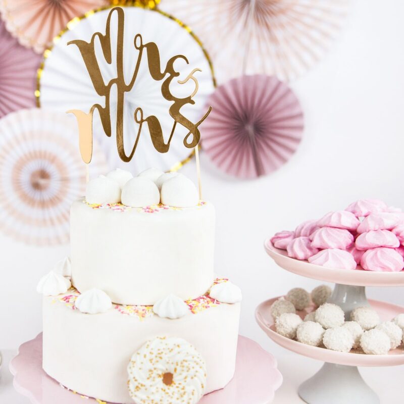 Party Deco Cake Topper Mr&Mrs Goud - Afbeelding 2