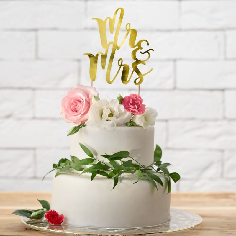 Party Deco Cake Topper Mr&Mrs Goud - Afbeelding 3