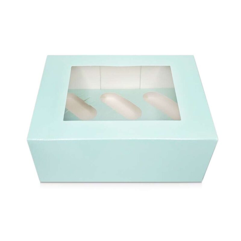 Cupcakes doos met venster muntkleur -licht blauw - (voor 6 cupcakes)
