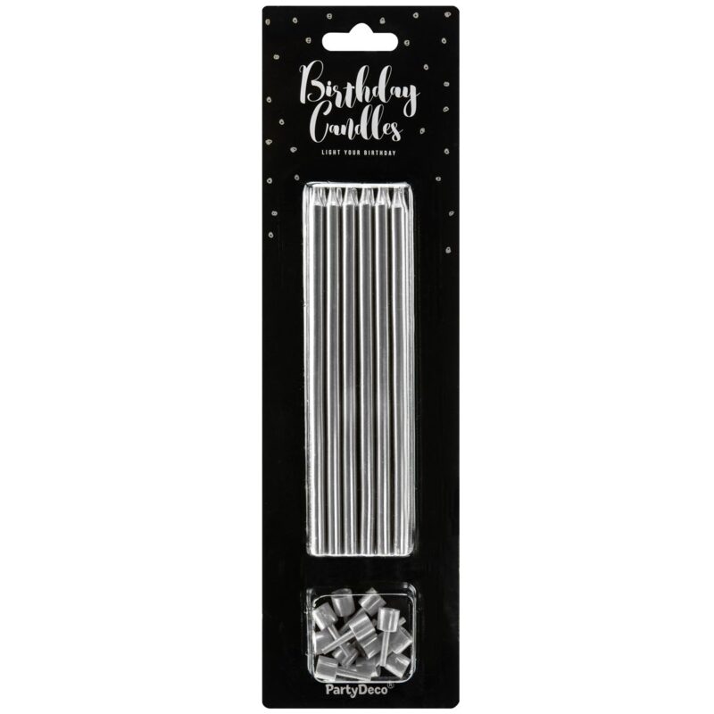 PartyDeco Verjaardag Kaarsen Zilver 12,5cm pk/12