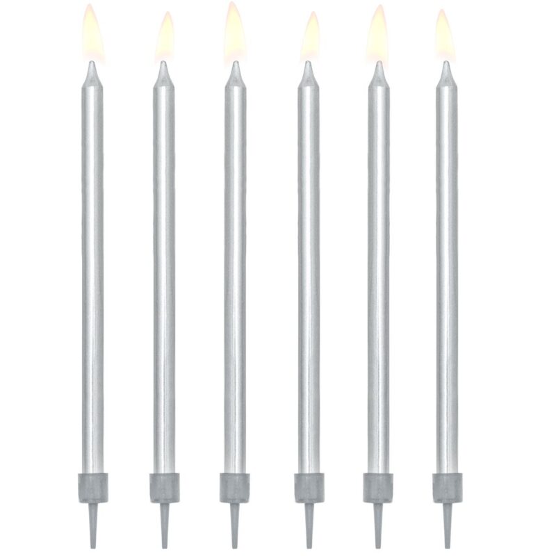 PartyDeco Verjaardag Kaarsen Zilver 12,5cm pk/12 - Afbeelding 2