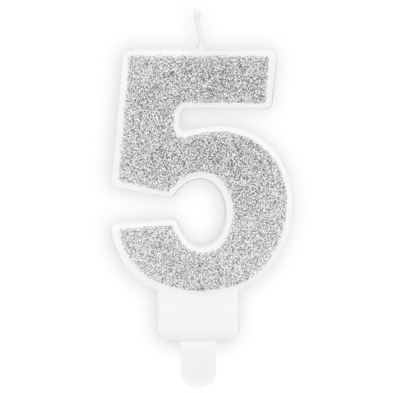 PartyDeco Verjaardag Kaars Nummer 5 - Zilver