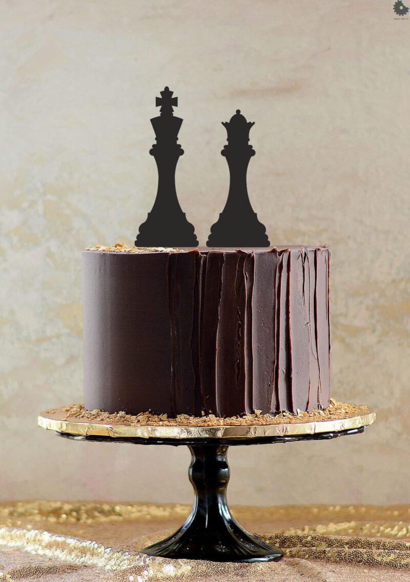Miniowe Formy 3D cake topper schaakstukken - koning en koningin12x10.2cm goud - Afbeelding 2