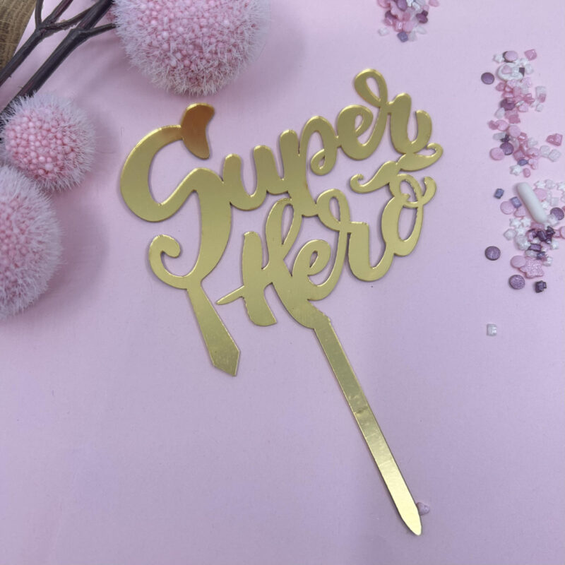 Cake Topper Super Hero- Papadag -Goud 10cm