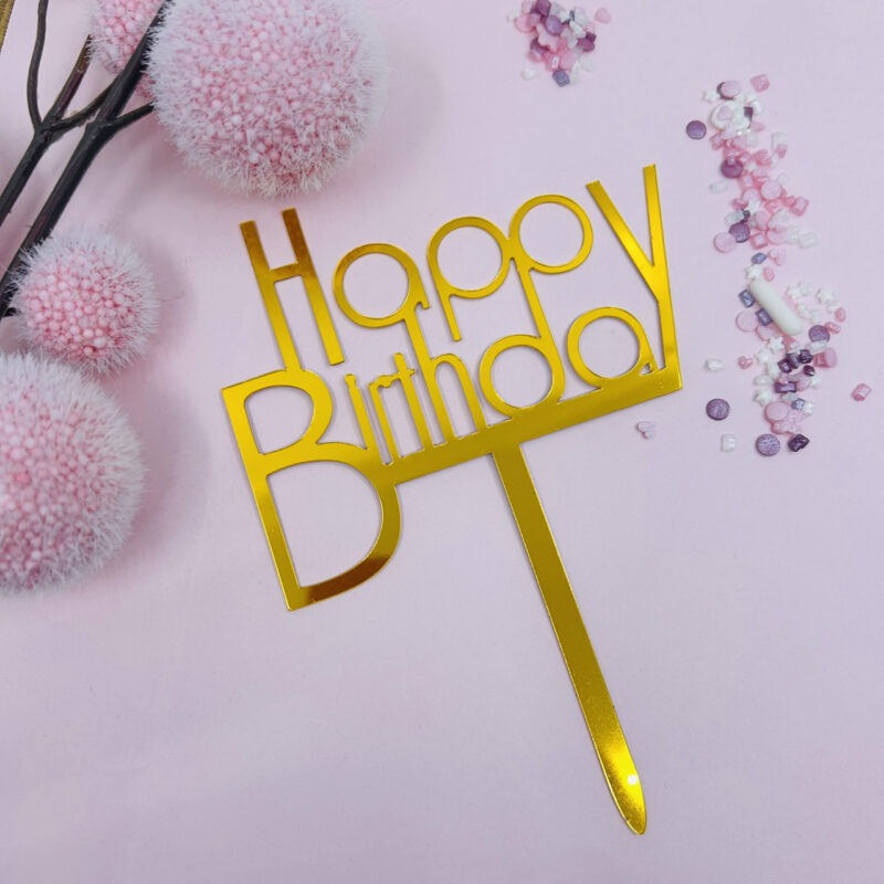 Cake topper Happy Birthday 10cm Goud