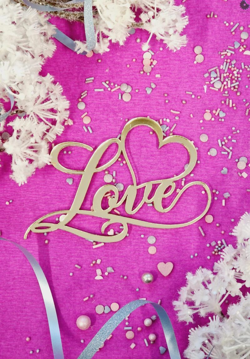 Front topper Elegant Love met Hart Goud 10x6,6cm