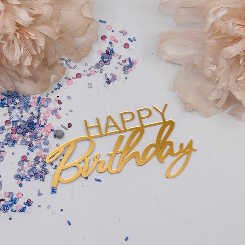 Cake decor Happy Birthday 11cm Goud