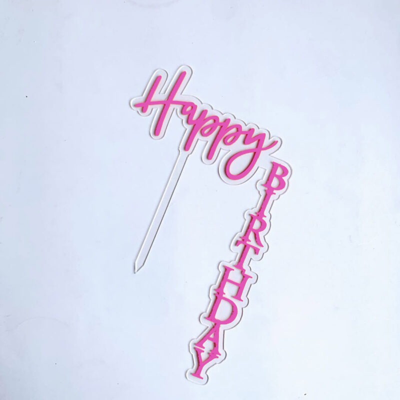 Taart topper Happy Birthday transparant rose
