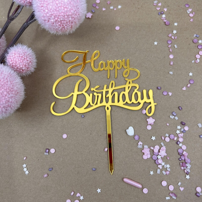 Cake Topper Happy Birthday 10cm goud