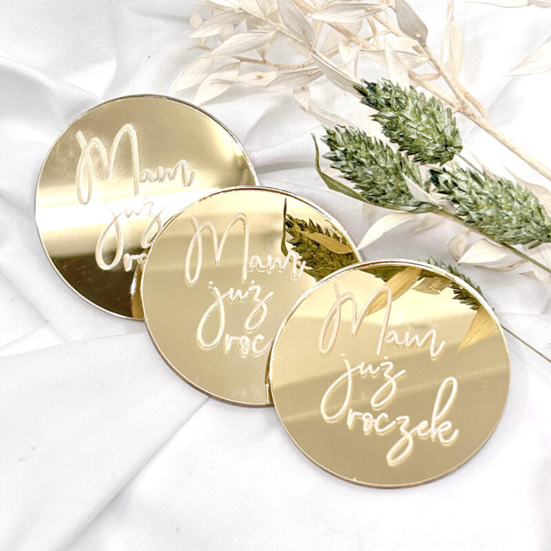 Gegraveerde gouden decors "Mam już Roczek" goud -set/ 3 st. Miniowe Formy 3D