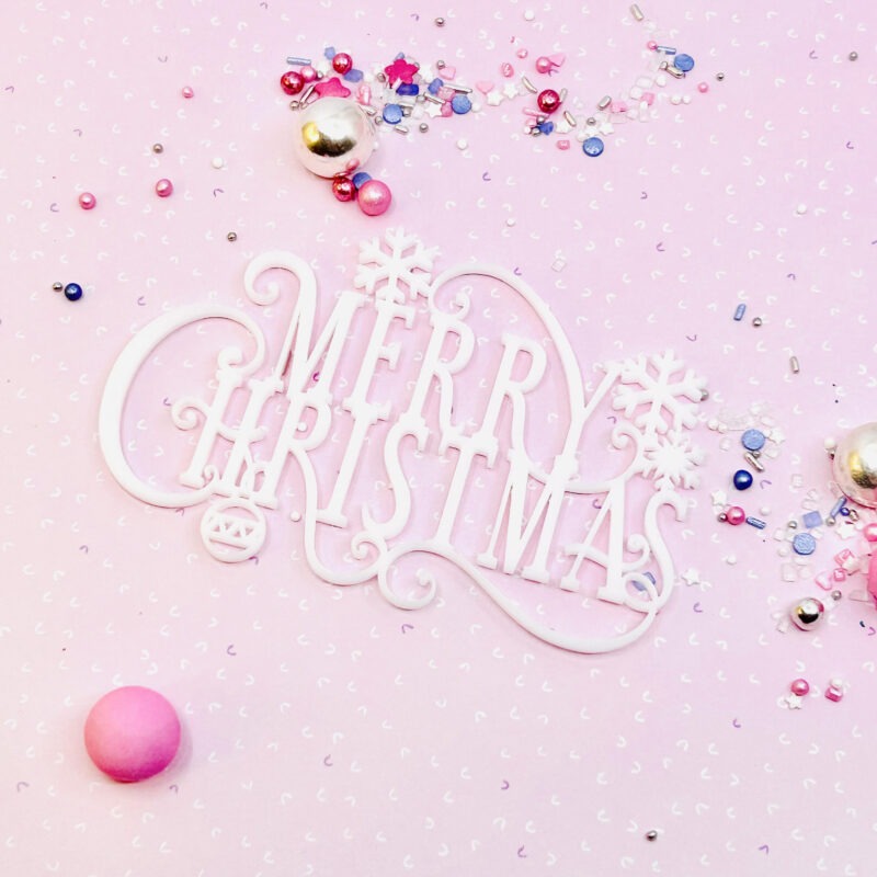 Merry Christmas met sneeuwvlokken - Front Cake Topper - 12cm Miniowe Formy 3D