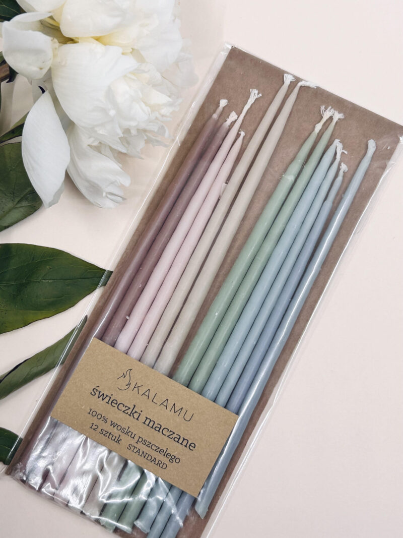 Natuurlijke Bijenwas Kaarsen -Pastel mix II- 12 stuks - Kalamu 15cm standard
