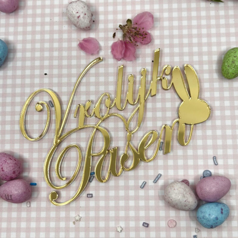 Vrolijk Pasen Cake decor Goud 10.5cm