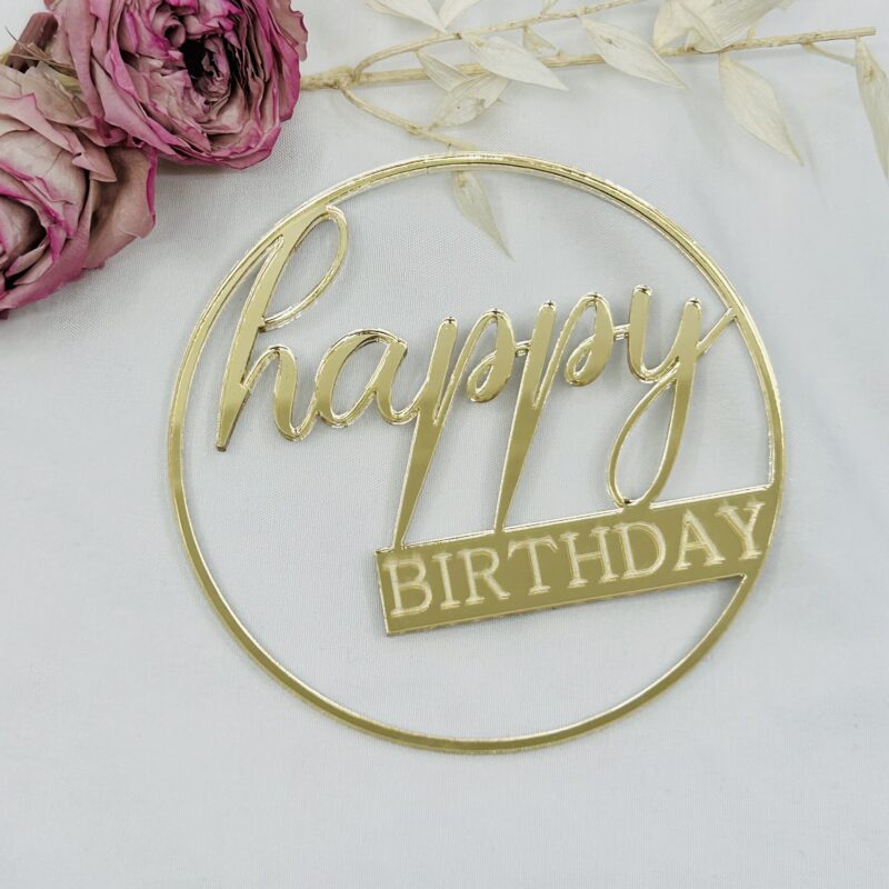 Happy BIRTHDAY rand goud 10x10cm