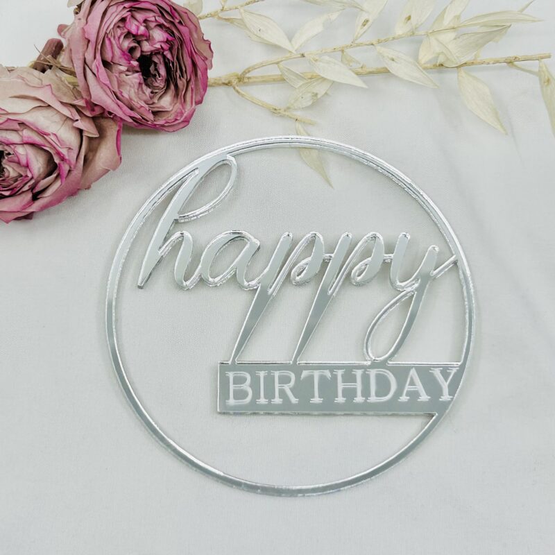 Happy BIRTHDAY rand zilver 10x10cm