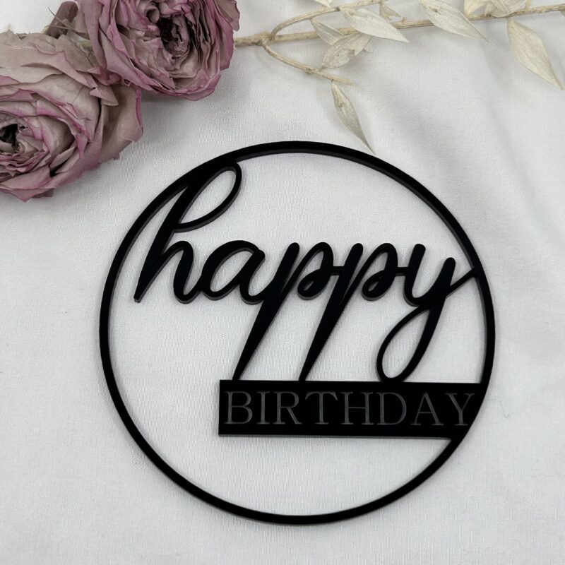 Happy BIRTHDAY rand zwart 10x10cm