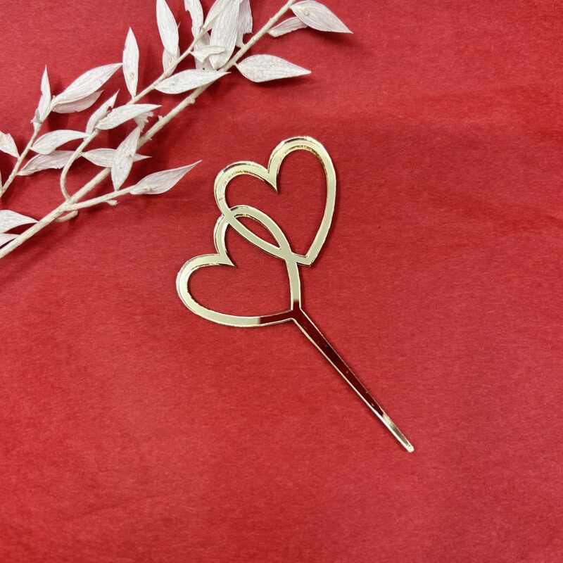 Taart topper Twee Harten Goud 6x4,7cm - cucpaketopper -Valnetijn