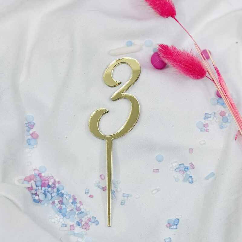 Cijfer 3 Cake Topper Goud 5cm