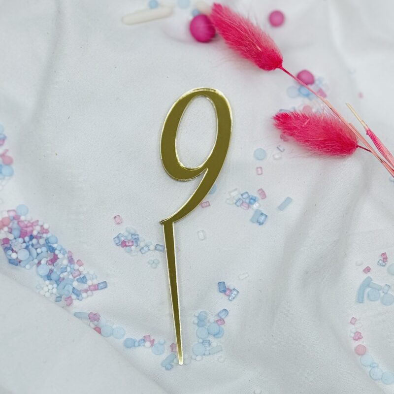 Cijfer 9 Cake Topper Goud 5cm