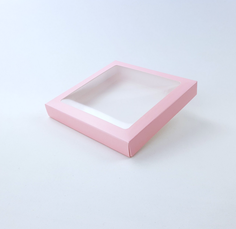 Koekjes doos met venster 15x15x2cm Baby Pink - Afbeelding 2