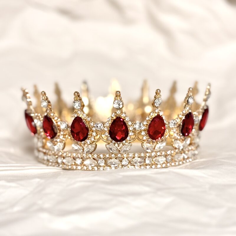 Gouden Kroon  taarttopper - rood kristal 12cm - Afbeelding 2