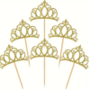 Glitter goud papier kroon - cupcakes topper 12st/set - Afbeelding 2