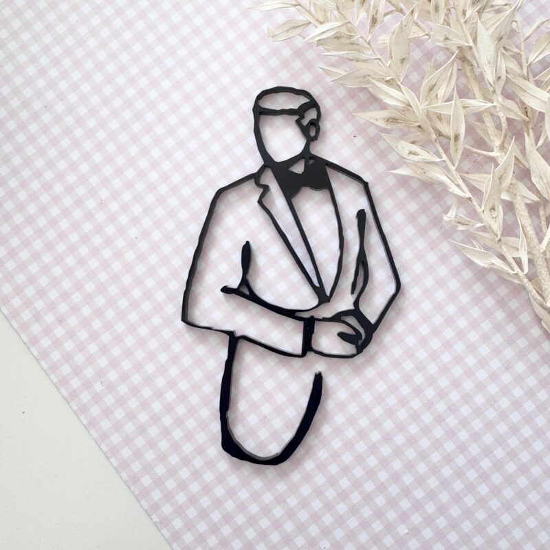 Linear man  style 1 cake decor - front cake topper 12 cm hoog zwart