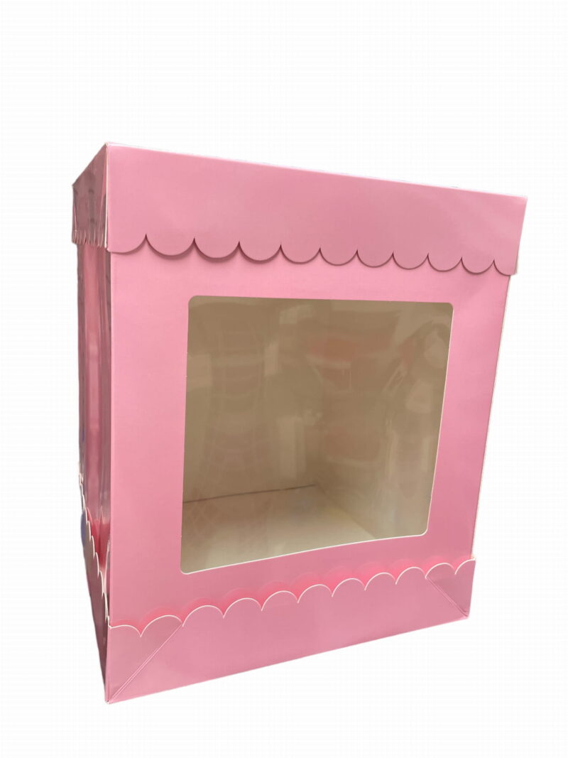 taart doos met venster roze 26x26x30