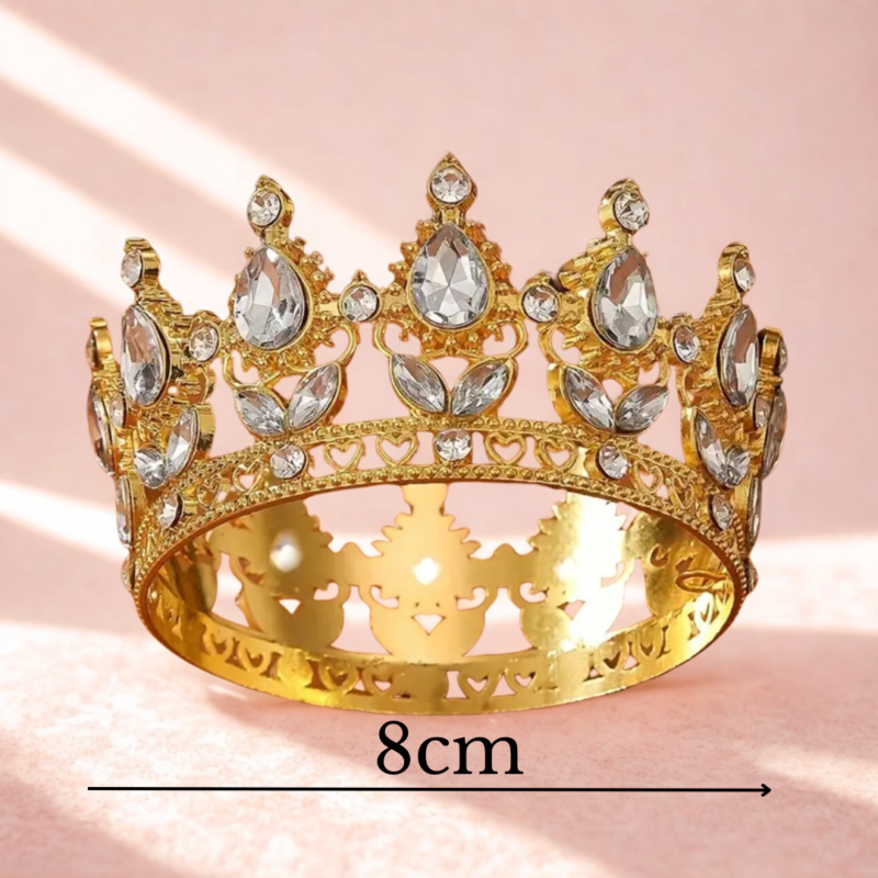 Gouden Decoratieve kroon - tiara voor Taarten 8cm - Afbeelding 2