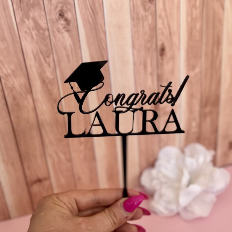 Cake topper Congrats! + Naam - Afbeelding 2