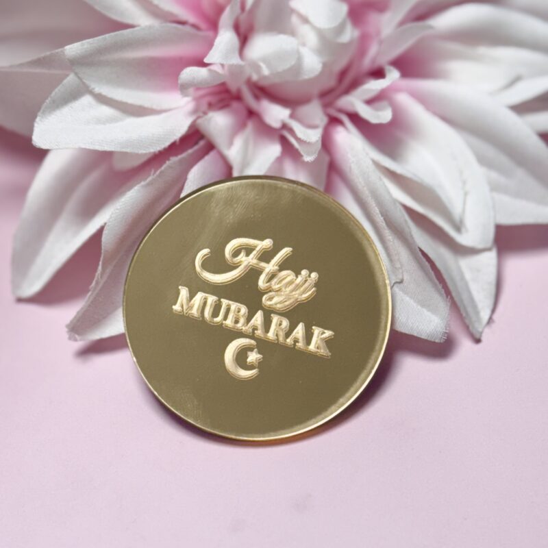 Goud Gegraaverde decor Haaj Mubarak + lsamitische maan Φ5cm