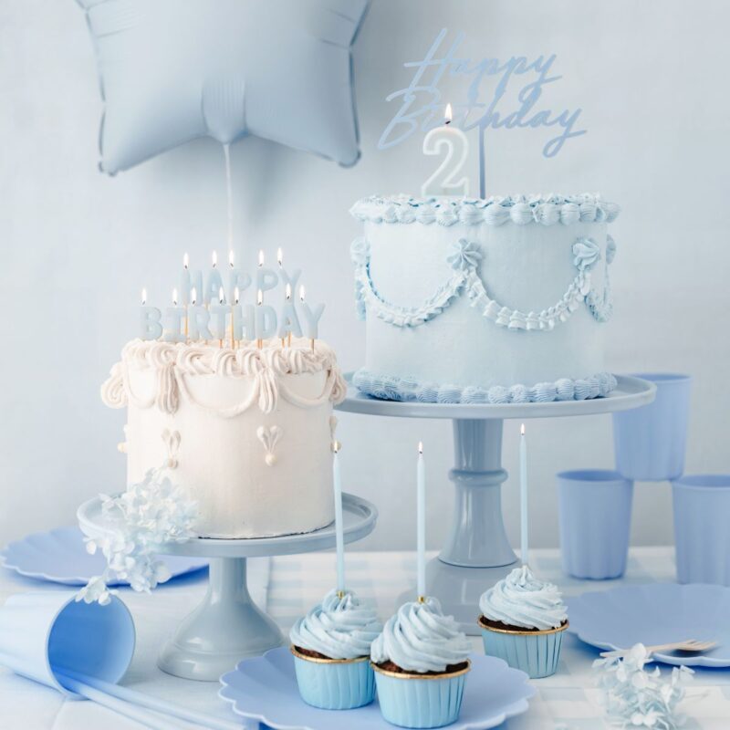 PartyDeco Kaarsen 14cm Baby Blue - Blauw/Goud 12/pcs - Afbeelding 3