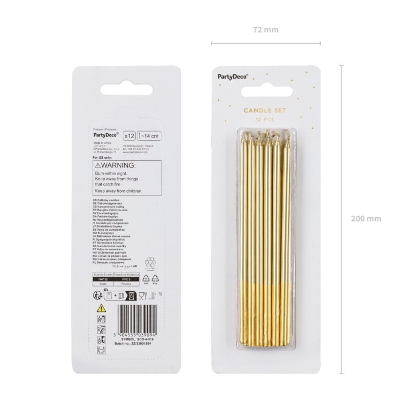 PartyDeco Kaarsen Goud  14cm 12/pcs - Afbeelding 2