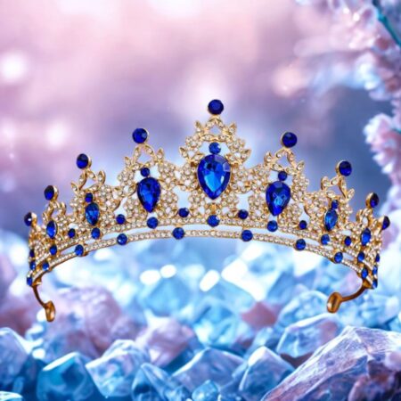 Gouden Kroon- diadem taarttopper - sapphire kristal 14cmGouden Kroon- diadem taarttopper - sapphire kristal 14cm