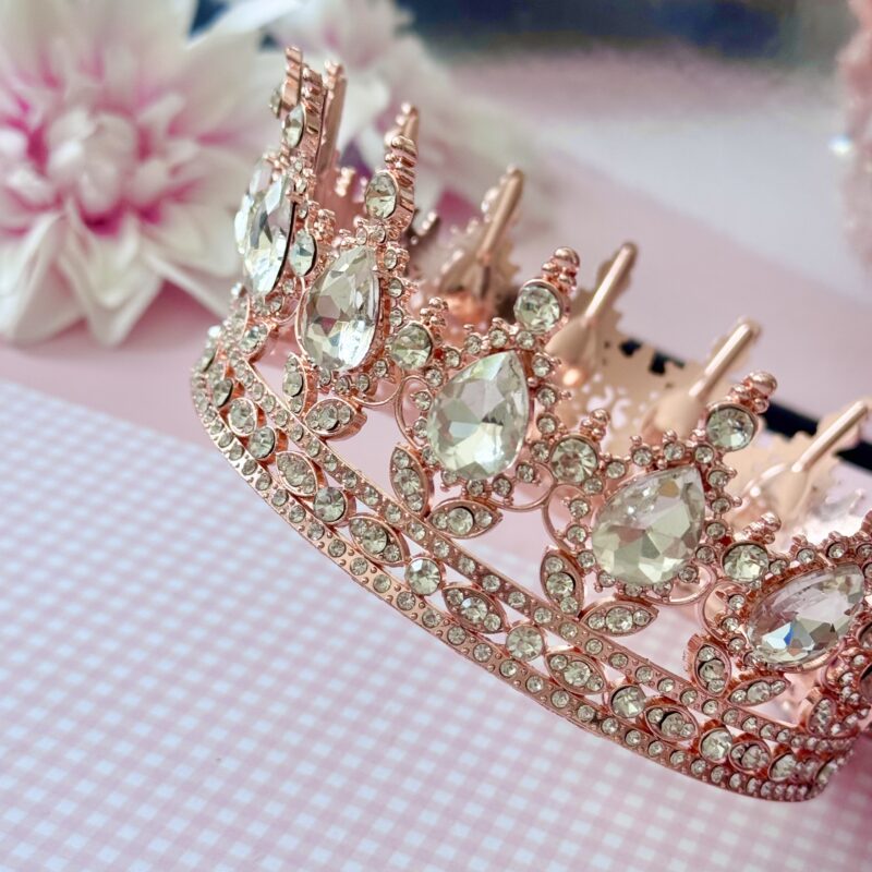 Roze Goud Decoratieve kroon - tiara voor Taarten 12cm - Afbeelding 2