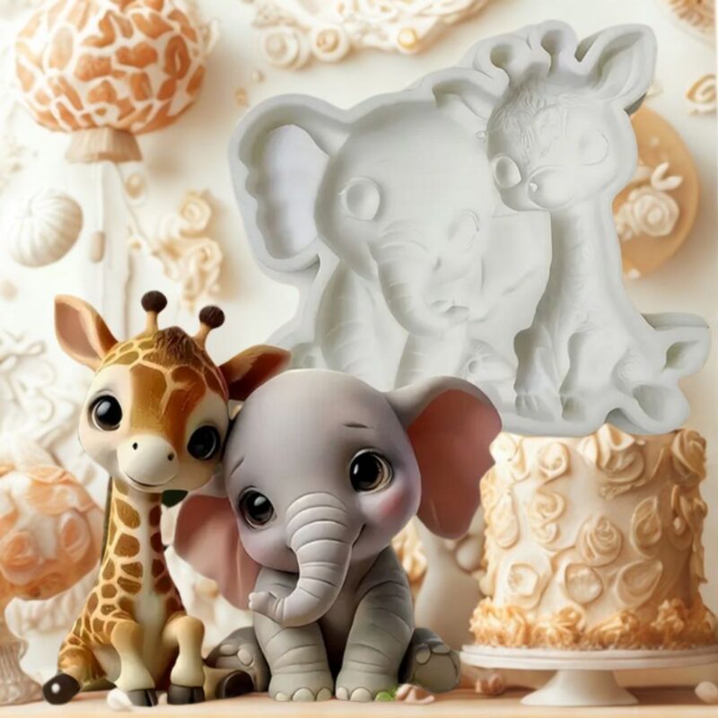 Safari Girafe & Olifant Siliconen mal - Afbeelding 4