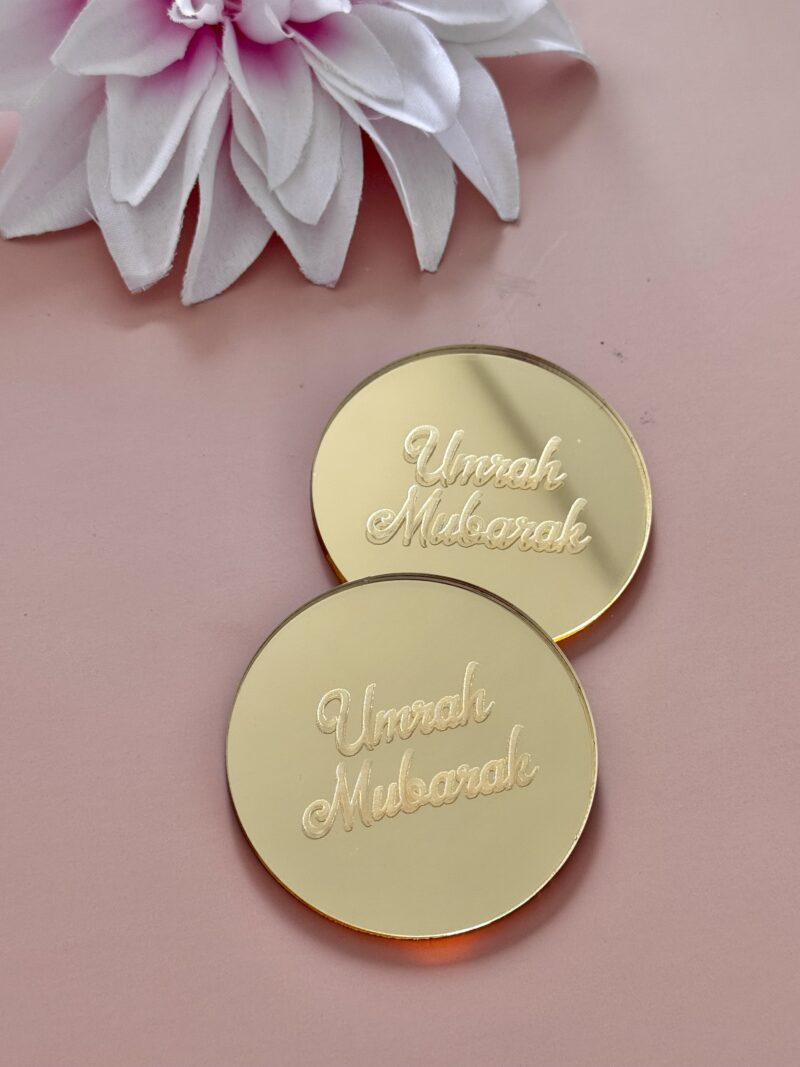 Gegraveerde gouden decor Umrah Mubarak 6cm - Afbeelding 2