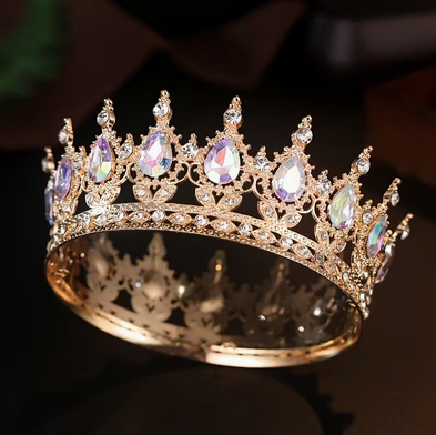 Goud Decoratieve kroon - tiara voor - met schitterende kristallen 12cm