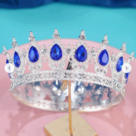 Zilver Kroon  taarttopper - sapphire kristal 12cm