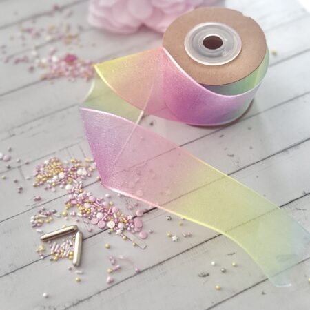 2,5cm Regenboogkleurige gradiënt transparante organza lint -9m